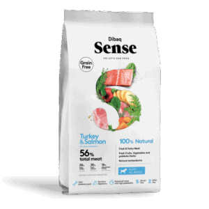 סנס נטול דגנים סלמון והודו לגורים – מזון יבש היפואלרגני באיכות גבוהה עם רכיבים טבעיים לחיזוק גדילה, עיכול, פרווה ומפרקים.