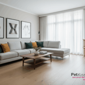 מתקן גירוד לחתולים פינתית בגובה 1.2 מטר עם שלוש קומות, עמודי סיסל וצעצועים תלויים – יציב, קומפקטי ומושלם למשחק ולמנוחה.