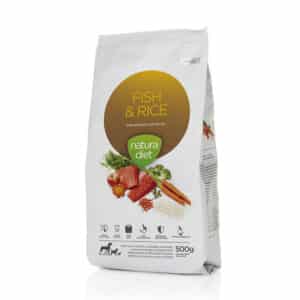 נטורה דגים ואורז לכלבים – מזון טבעי מופחת דגנים לכלבים בוגרים