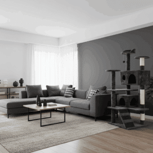 מתקן גירוד לחתולים עם רמפה וקוביות מסתור – גובה 1.3 מטר