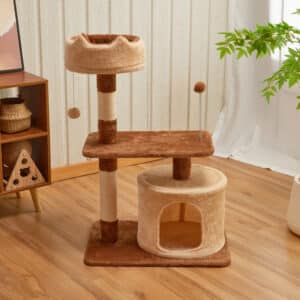 מתקן גירוד לחתולים עם קוביית מסתור ומיטת קערה – גובה 87 ס"מ