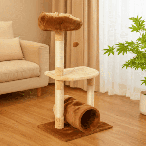 מתקן גירוד לחתולים עם מנהרה ומיטת קערה – גובה 95 ס"מ