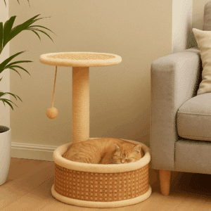 חתול ישן במיטה עגולה בגובה 38 ס"מ