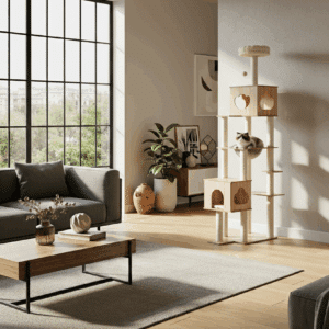 מתקן גירוד וטיפוס לחתולים עם בתים