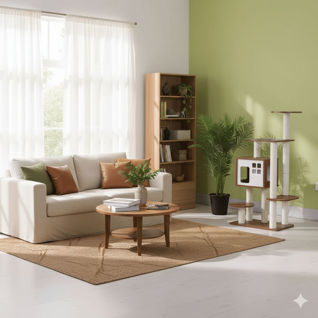 תמונה של מתקן גירוד לחתול דגם אסף עם קערת תצפית ומספר מפלסים.